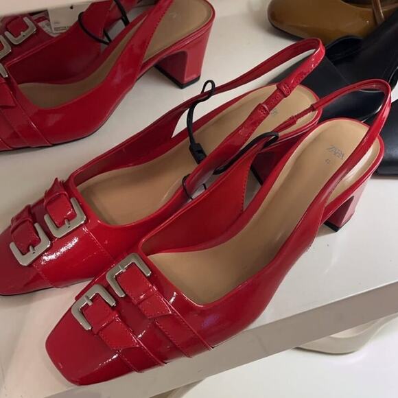ZARA Red Patent Slingback Heels NWT | Double Buckle | Blogger Fave - Picture 15 of 16